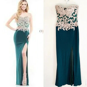 Glow green beaded sequin floral lace green mermaid event dress gown size 4